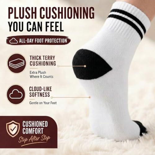 Forever Bambe Mini Crew Socks for Women 4-Pack Cushioned Bottom Retro Striped Socks - Athletic Women's Short Calf Sock - color: 3 - Cool White