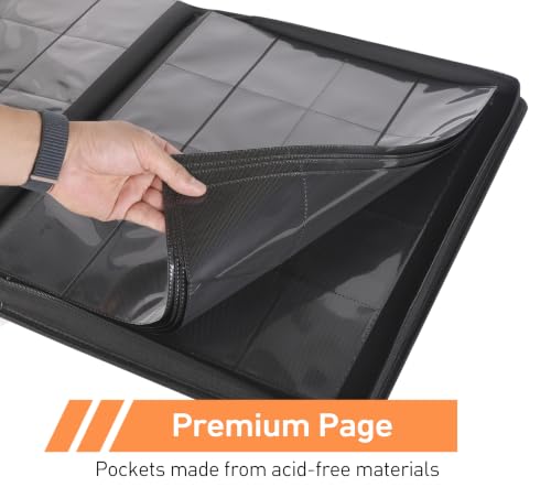 Top Loader Binder 16 Pocket, Holds 640+ Cards in 3" x 4" Toploaders, Ringless 20 Double-Sided Sleeves, Side-Loading, Spine Label with Maker Pen Toploader Binder for TCG, MTG, Sports Cards - color: Orange, size: 16-Pocket, Holds 640 Cards