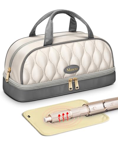 Mancro Carrying Case for Shark FlexStyle, Quilted Hair Tools Travel Bag | with Heat-Resistant Mat, Travel Case for Dyson Airwrap & Shark FlexFusion, Hair Dryer Organizer for Women, Ivory Gray - color: Ivory Gray, size: Standard