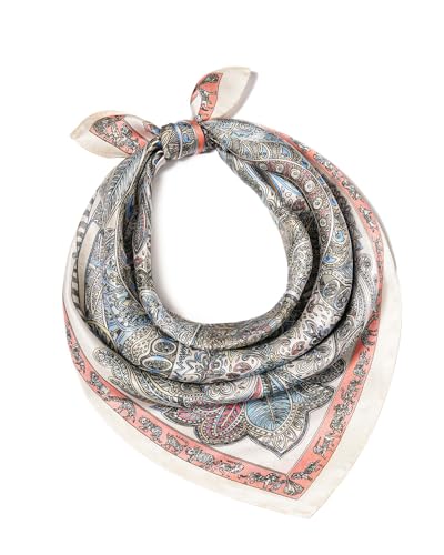 100% Mulberry Silk Scarf for Women Lightweight 21" Small Square Neck Scarf Headscarf Neckerchief Gift Packed - color: Grey Blue Pink Paisley