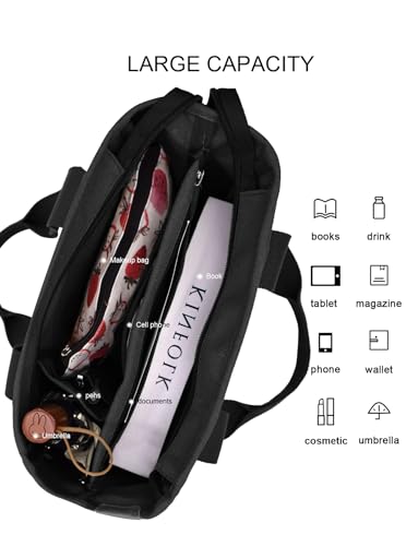 TeeYee 16oz Canvas Tote Bag Casual Multi Pocket Work Bag for Women - color: Blackm, size: Medium