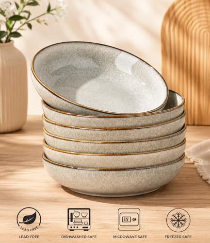 AmorArc 8.5’’ Ceramic Pasta Bowls Set of 6, 36oz Large Stoneware Bowls Set - color: Green Wheat, size: Set of 6
