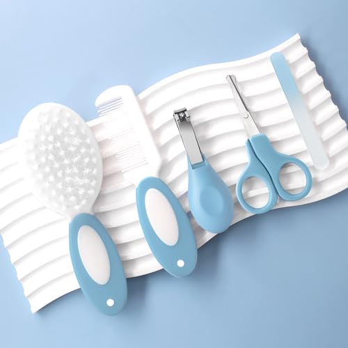 Baby Grooming Kit,Baby Health Care Kit,Baby Brush Soft Bristles 5 pcs Baby Nail Kit Nursery Care Kit Baby Hair Brush Hair Comb Nail Kit Safety Cutter Nail Clipper Set Blue - color: 5pcs Blue