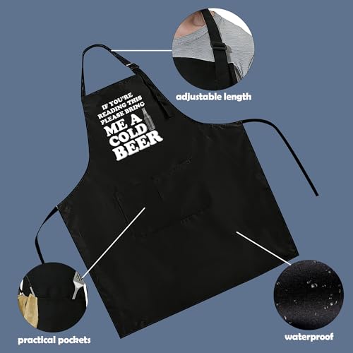 Funny Apron for Men Women,Humorous Kitchen Apron- Grilling Cooking BBQ Accessories, Gift for Dad Husband - color: If You're Reading This Please Bring Me a Cold Beer
