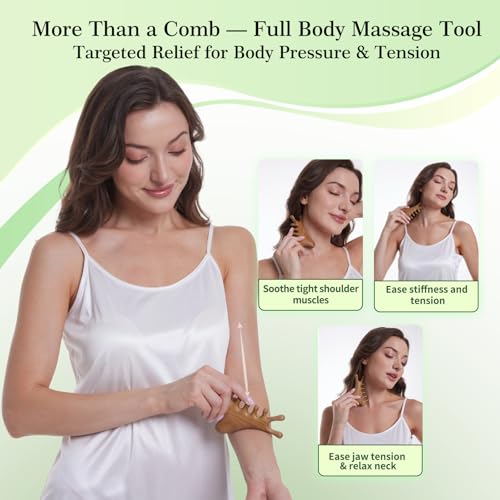 4-in-1 100% Green Sandalwood Massage Comb & Gua Sha Tool - color: Sandalwood Whisper