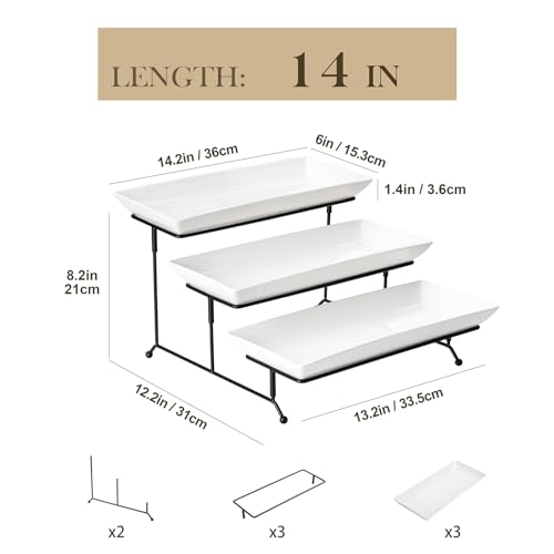 MALACASA 3 Tier Serving Trays, White Porcelain Serving Platters, 14 Inch - color: White, size: 14 Inch
