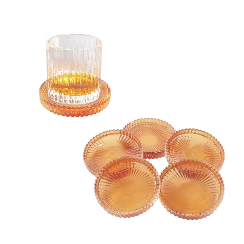 Crystal Glass Coaster 6 Pack Round Cup Drinks Coasters,Amber - color: Amber