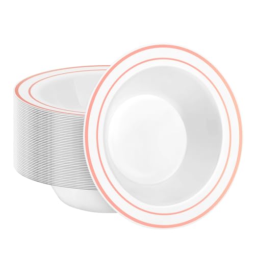 BESTSTAR 50 Pack Disposable Soup Bowls with Rose Gold Rim - color: Rose Gold, size: 50 pack