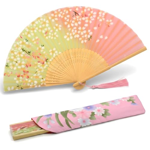 Lysa Hand Fan for Women Foldable - Portable Folding Japanese Chinese Fan - for Hot Flashes, Summer Cooling, Festivals, Church, Dancing (Pink Sakura) - color: Pink Sakura