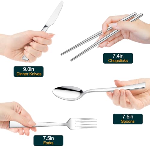 HaWare Portable Travel Utensils with Case, Stainless Steel Silverware Set for Camping Office School Lunch, Including Knife Fork Spoon Chopsticks, Reusable and Dishwasher Safe(Blue) - color: Blue Case