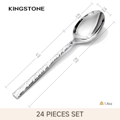 KINGSTONE 24-Piece Hammered Teaspoons Set, 7.06-Inch 18/10 Stainless Steel - size: 24-Piece