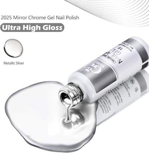 Silver Metallic Gel Liner Nail Polish 3D Mirror Chrome Gel French Tips - color: Sliver