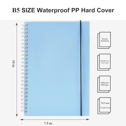 MSTONAL 3 Pack Spiral Graph Notebook Square Grid B5 Size 7.6"x10" - size: B5 (7.6"x10"), style: Graph Grid