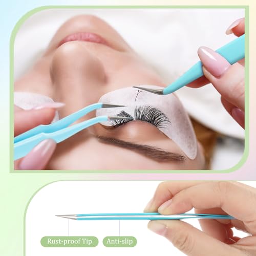 Honoson 9 Pcs Curved Pointed Craft Tweezers Precision Tweezer,Blue - color: Blue