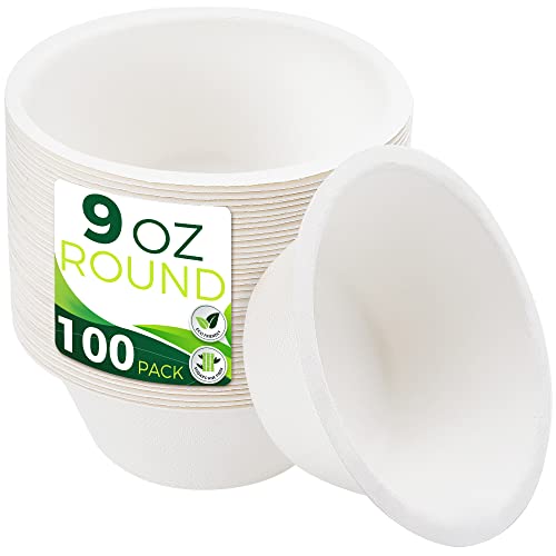 9oz Sample Paper Cups [100-Pack], Heavy Duty Disposable Cups Perfect for Dip Sauce and Snacks, 100% Compostable Sample Cups and Eco-Friendly Made from Bagasse - color: White, size: 9oz (100 Count)