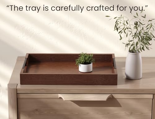 Fibogollo Bamboo Serving Trays with Metal Handles,Large(Brown) - style: Brown-Large