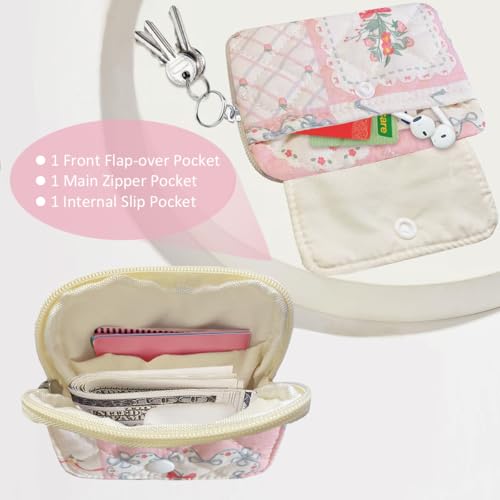 Cute Prints Cotton Quilted Coin Purse for Women Girls - color: BERRIES