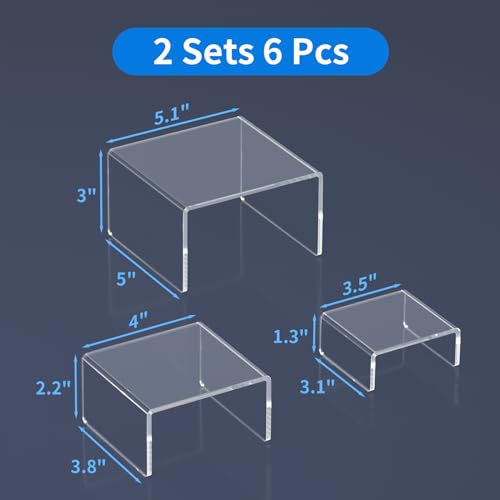 NIUBEE Acrylic Risers Display Stand 2 Set, Clear Display Risers Shelf,3x3x5 - size: (3,3,5)" x2Set