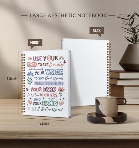 Spiral Notebook for Women-Inspirational Daily Journal For Women Men Friends Gifts On Birthday Christmas Mother's Day, To Create A Better World Gold Spiral Bound HardcoverNotebooks,5.8"x8.3" - color: White-better world