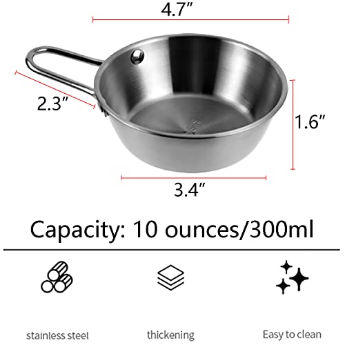 2-Pack Makgeolli Bowls, 304 Stainless Steel Korean Traditional Bowls Rice Wine Bowl with Handle, Hiking Soup Dish, Food Bowl Camp Cup, 4.7 Inch, 10 Ounces (Silver) - color: Silver