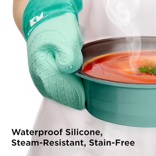 Kitchen Mama UltraShield Silicone Oven Mitts, Teal - color: Teal