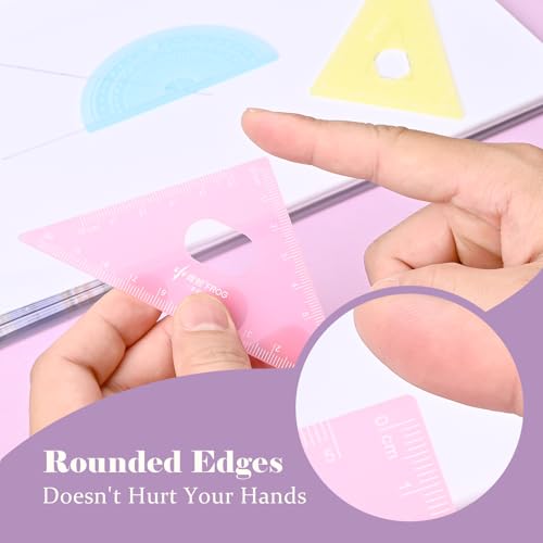 BAYTORY 12Pcs Transparent Ruler Set, Shatterproof Colorful Acrylic Rulers, Clear Lightweight Geometry Set, Student Stationery Measuring Tool, for School and Office (Macaroon Colors)
