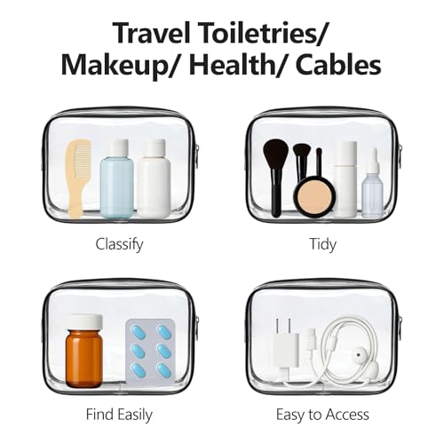 PACKISM Clear Makeup Bag for Travel - TSA Approved Toiletry Bag, 2 Black - color: 2 Active Black, size: Mixed Size Series (1 Medium + 1 Large)