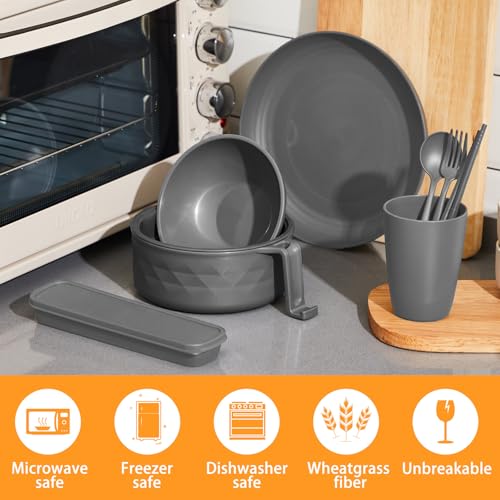 6 Pcs Microwave Ramen Cooker Set 40oz Bowl, Grey - color: Gray