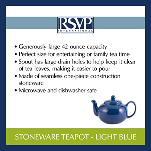 RSVP International Stoneware Teapot Collection, Microwave and Dishwasher Safe, 42 oz, Light Blue - color: Light Blue, size: 42 oz