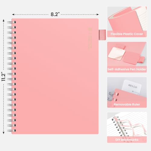 EMSHOI Lined Spiral Journal Notebook, 300 Pages, A4 Size (8.2'' x 11.2'') - color: Pink, size: A4