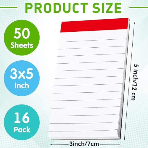 16 Pcs Small Notepads 3'' x 5'' Lined Writing Note Pad, Vibrant Color - color: White, style: Line