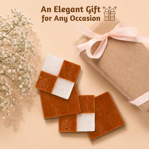 Folkulture Cute Fall Coasters, Set of 4, Non Slip, Easy to Clean - 4 Inch - color: Checkered - Rust