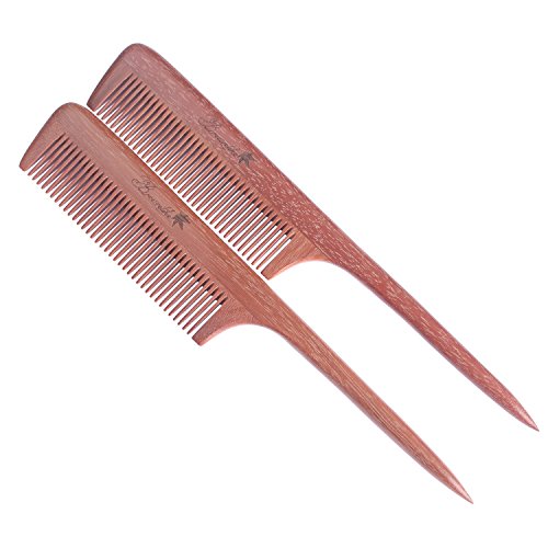 Breezelike Fine Tooth Hair Comb for Women, Wooden Tail Comb for Styling - color: Red Sandalwood