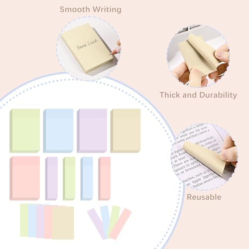 BAYTORY 6 Pads Pastel Sticky Notes, Small Self-Stick Note (3x2 & 3x0.7 in) - size: 3x2 & 3x0.7 Inch