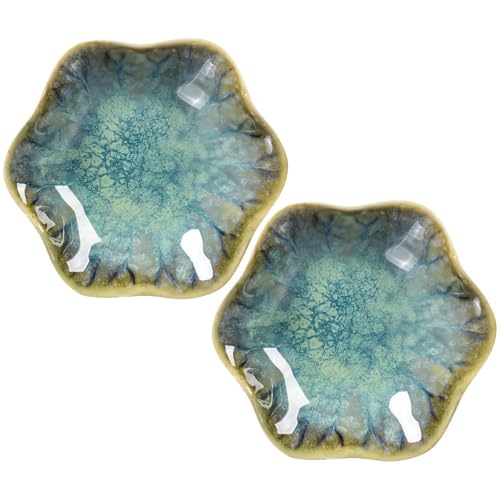 2Pcs Ceramic Jewelry Dish - Lotus Leaf Shape, for Ring Holder Necklace Small Key, Suitable for Mother Friend Sister, Gifts for Women, Cute Plate Trinket Tray, Home Decor (Emerald Green-2PCS) - color: Emerald Green-2PCS