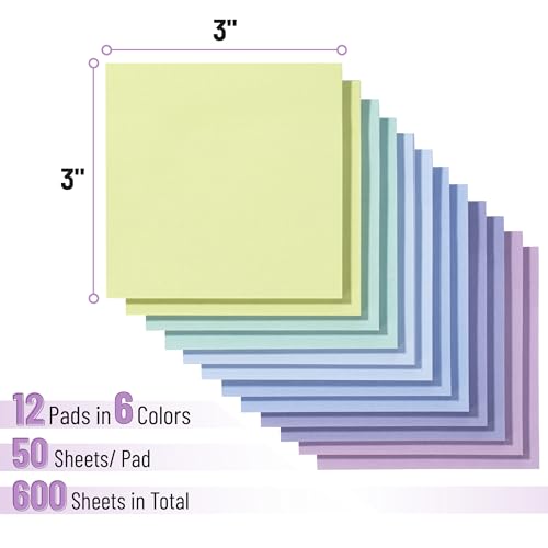 Mr. Pen- Sticky Notes, 3"x3", 12 Pads, 600 Sheets, Summer Colors - color: Summer