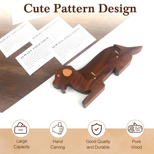 Wood Dog Shape Business Card Holder for Desk,Wooden Name Card Holder - color: Walnut Dog Shape