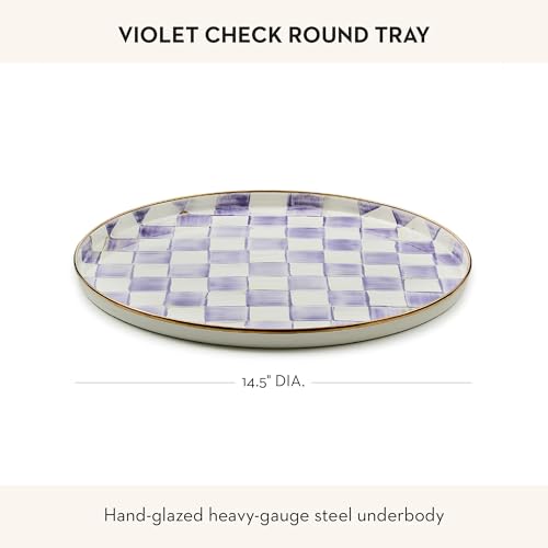 MACKENZIE-CHILDS Enamel Round Tray, Purple-and-White Violet Check - color: Violet Check