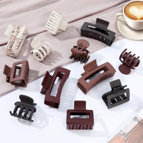 SMKSL 12 Pcs Hair Claw Clips for Women & Girls 3 Styles Hair Accessories - color: Brown Scarlet