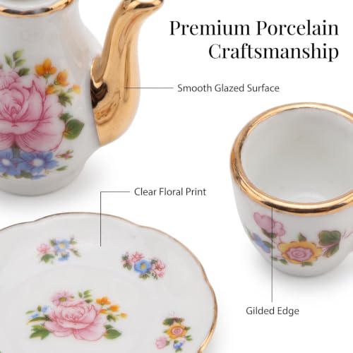 Miniature Tea Set 1/6 Scale Dollhouse Accessories Porcelain, Light Pink - color: Light Pink