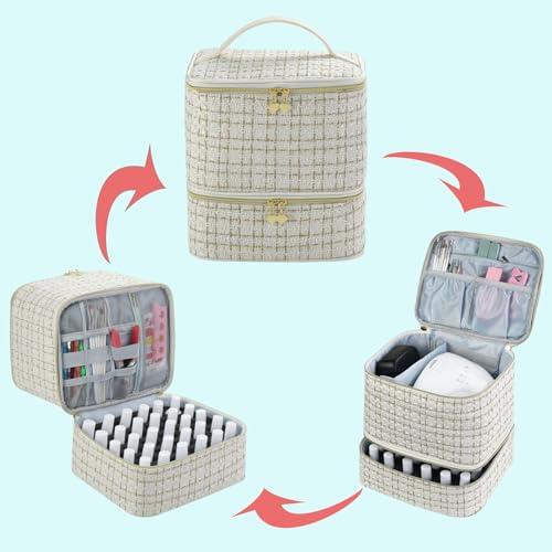 CTWWFS Nail Polish Organizer and Nail Lamp Case, Nail Kit Organizer Holds 30 Bottles (15ml - 0.5 fl.oz) and a Nail Lamp, Nail Polish Carrying Case with Manicure Tools Storage Sections (A-White) - color: A-White