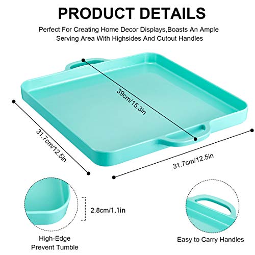 Square Serving Trays with Handles Melamine Turquoise 12.5x12.5 Inch Spill Proof Kitchen Eating Trays Set of 2 for Cafeteria Cafe Food Appeizer Dessert Snack Dinner Lunch Breakfast,TR13-02 - color: Turquoise
