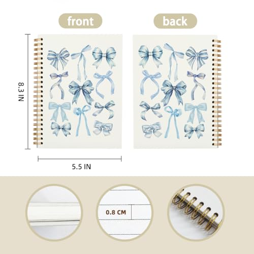 Bow Notebook Journal, Retro Coquette Bowknot Bow Spiral Notebook, Coastal Granddaughter Aesthetic College Ruled Hardcover Spiral Notebook Journal for Work Notes Journaling 5.5x8.3 - color: 03-Blue Bow(White)
