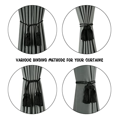 BEL AVENIR 2 Pack Handmade Rope Tassel Curtain Tiebacks - color: Black, size: 2 Pack