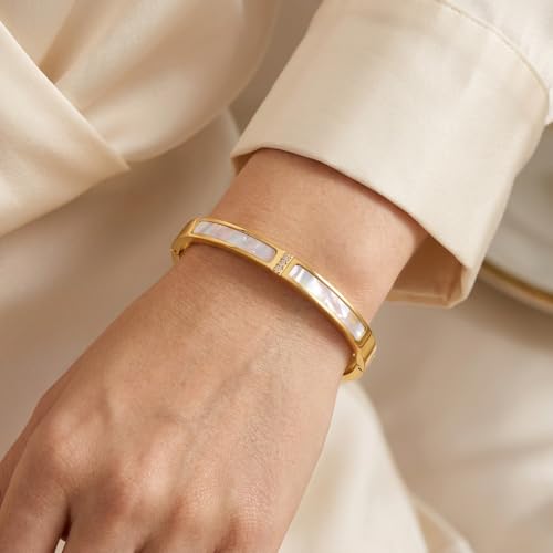Hinged Bangle Bracelet for Women, Jewelry Gift for Anniversary Birthday - color: Gold