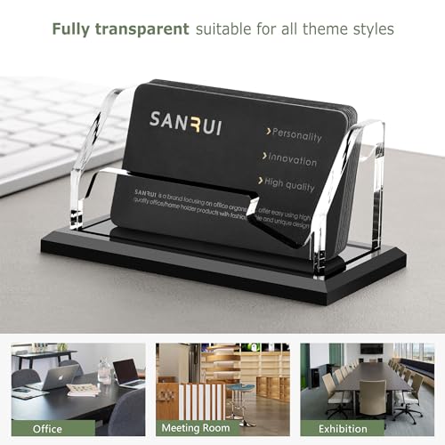 SANRUI Acrylic Black Business Card Holder Clear Desk Display Stand 1 Slot