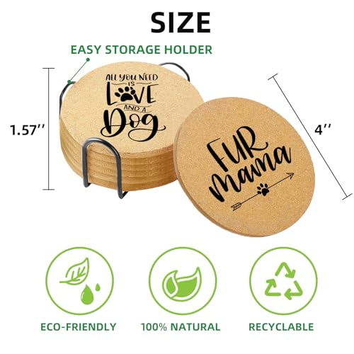 Coasters for Drinks with Set of 6, Cute Dog Coaster for New Home Couples House Warming Gifts Absorbent Paw Cork Wood Bulk for Cup Desk Coffee Table Office Kitchen Decor, Round 4" - color: Dog