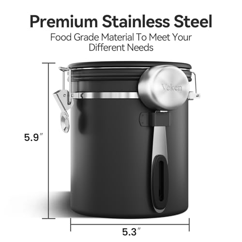 Veken Coffee Canister with Window,Airtight Stainless Steel Container,16OZ - color: Black, size: 16 oz
