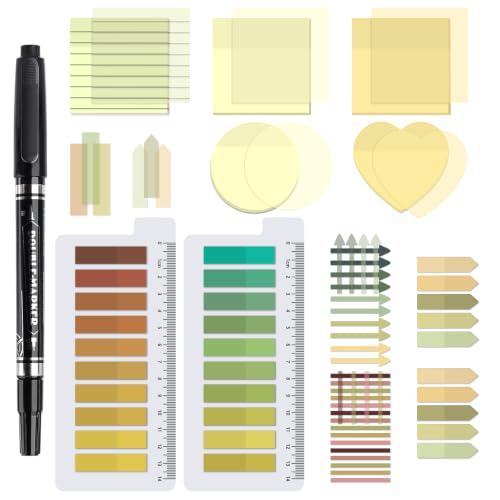 1450 Sheets Transparent Sticky Notes, 3 x 3 inch Aesthetic Clear Lined Sticky Notes with Pen, Gradient Color Waterproof Self-Adhesive Annotation Tabs for Bible Journaling (Yellow) - color: Yellow