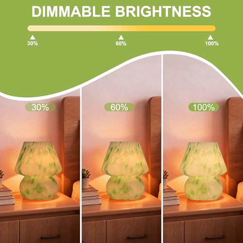 Mushroom Lamp with LED Bulb, Small Glass Bedside Lamp, Green&White - color: Green&White